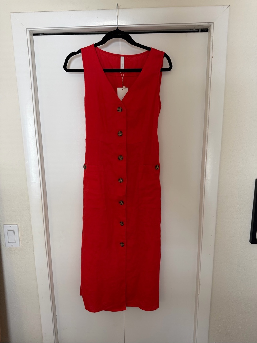 100% Linen Mango Red Dress NWT